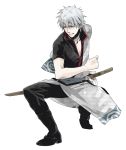  gintama japanese_clothes kmgk male sakata_gintoki short_hair silver_hair solo sword weapon 