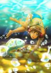  barefoot bikini brown_eyes brown_hair bubble fish freediving long_hair seychelles_(hetalia) swimming swimsuit twintails underwater yoshiyuki 