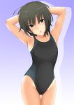  1girl amagami arms_up black_hair brown_eyes competition_swimsuit face head_tilt kishida-shiki nanasaki_ai one-piece_swimsuit solo swimsuit 