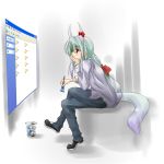  bespectacled contemporary ex-keine glasses horns kamishirasawa_keine kogen long_hair red_eyes solo tail touhou windows 