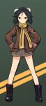  bandaid boots kanno_naoe leather_jacket scarf shimada_fumikane strike_witches striped striped_scarf uniform 