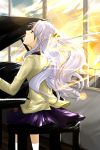  blazer flowing_hair grand_piano highres instrument koto_mirai lens_flare long_hair piano piano_bench school_uniform silver_hair tachibana_kanade wind wind_lift yellow_eyes 