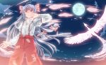  bird fujiwara_no_mokou full_moon long_hair moon night oumi_(rsag) phoenix red_eyes ribbon ryomo sky touhou very_long_hair 