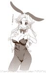  brown bunny_ears bunnysuit drill_hair fishnet_pantyhose fishnets hinoe_riho kannazuki_megumi long_hair monochrome muteki_kanban_musume pantyhose rabbit_ears sweatdrop translation_request 