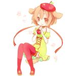  apple aruya_(flosrota) bad_id brown_eyes brown_hair dog_ears dog_tail food food_themed_clothes fruit hat holding holding_fruit original ribbon_choker short_hair solo tail thigh-highs thighhighs 