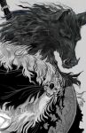  1boy animal_head blaidd_the_half-wolf elden_ring furry furry_male grey_background greyscale male_focus monochrome saprophilous simple_background sketch solo sword tusks upper_body weapon weapon_on_back 