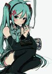  04119_snail 1girl anger_vein beer_can black_legwear black_sleeves blue_eyes blue_nails blue_necktie blue_shirt can cigarette closed_mouth collared_shirt commentary detached_sleeves english_commentary hatsune_miku highres holding holding_can holding_cigarette long_hair long_sleeves looking_at_viewer nail_polish necktie shirt simple_background sitting sleeveless sleeveless_shirt sleeves_past_wrists smoking solo thigh-highs twintails very_long_hair vocaloid white_background 