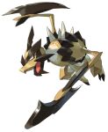  attack axe black_eyes claws e_volution full_body kleavor no_humans open_mouth pokemon pokemon_(creature) simple_background solo spikes stone_axe tongue white_background 