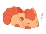  closed_eyes full_body lowres lying multiple_tails no_humans on_stomach pokemon pokemon_(creature) red_theme simple_background sleeping solo tail ten&#039;on_(amane09) vulpix white_background zzz 
