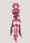  1girl bangs black_gloves breasts chest_jewel earrings fingerless_gloves gloves inoue_takuya_(tactactak) jewelry large_breasts pyra_(xenoblade) red_eyes red_legwear red_shorts redhead short_hair short_shorts shorts solo swept_bangs thigh-highs tiara xenoblade_chronicles_(series) xenoblade_chronicles_2 