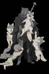  2boys animal armor black_background blaidd_the_half-wolf boots cape closed_mouth elden_ring furry furry_male gauntlets heart heart_eyes holding holding_animal hugging_another&#039;s_leg jitome male_focus multiple_boys o3o prisoner_iron_mask_(elden_ring) rags simple_background tarnished_(elden_ring) weapon weapon_on_back wolf yoshi_kaoru 