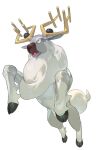  black_eyes bright_pupils deer e_volution full_body grey_fur no_humans open_mouth pokemon pokemon_(creature) simple_background solo tongue white_background white_pupils wyrdeer 