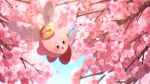  angel_wings artist_name blue_eyes blush cherry_blossoms flying halo kirby kirby_(series) no_humans ochanoda open_mouth sky smile wings 