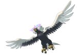  animal_focus beak bird e_volution flying from_below full_body hisuian_braviary no_humans open_mouth pokemon pokemon_(creature) simple_background talons white_background 