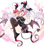  1girl asymmetrical_legwear axia_(03400441) brown_eyes colored_tips commission demon_girl demon_horns demon_tail demon_wings highres horns indie_virtual_youtuber multicolored_hair one_eye_closed pink_hair shoes skeb_commission tail thigh-highs twintails virtual_youtuber white_hair wings winy_(vtuber) 