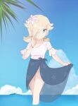  alternate_costume beach blonde_hair chocomiru flower hair_flower hair_ornament hair_over_one_eye long_hair one_eye_closed palm_tree princess rosalina super_mario_bros. super_mario_galaxy tree 