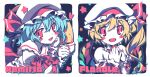  2girls :d asymmetrical_hair bat_wings blonde_hair blue_hair blush_stickers bow bowtie character_name collared_shirt commentary crystal cup eyebrows_visible_through_hair fingernails flandre_scarlet frilled_shirt_collar frills hair_between_eyes hand_on_own_cheek hand_on_own_face hat hat_ribbon head_rest heart highres holding holding_cup looking_at_viewer lumine_(2339) medium_hair mob_cap multiple_girls nail_polish one_side_up open_mouth own_hands_together red_bow red_bowtie red_eyes red_nails red_ribbon red_vest remilia_scarlet ribbon shirt short_hair siblings sisters smile star_(symbol) teacup touhou upper_body vest white_headwear white_shirt wings wrist_cuffs 