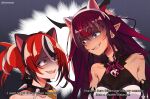  animal_ears black_hair blue_eyes cat_ears fake_animal_ears hair_ornament hakos_baelz heterochromia highres hololive hololive_english horns irys_(hololive) kaguya-sama_wa_kokurasetai_~tensai-tachi_no_renai_zunousen~ keisea long_hair mouse_ears mouse_girl multicolored_hair parody pointy_ears purple_hair redhead shaded_face spikes streaked_hair sweat tail twintails virtual_youtuber white_hair 