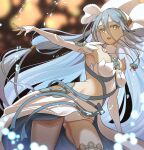  1girl absurdres aqua_hair armpits azura_(fire_emblem) bangs blue_ribbon breasts detached_sleeves dress fingernails fire_emblem fire_emblem_fates hair_between_eyes hair_tubes highres jewelry karashino long_hair looking_at_viewer necklace open_mouth ribbon sleeveless sleeveless_dress solo twitter_username underwear veil very_long_hair water white_dress yellow_eyes 