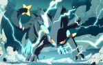  absurdres black_fur claws colored_sclera commentary_request electricity fangs highres komepan looking_at_viewer luxray no_humans open_mouth pokemon pokemon_(creature) red_sclera smoke solo standing yellow_eyes yellow_pupils 