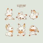  animal_focus bandaid bandaid_on_face bandaid_on_nose character_name commentary_request fang grey_background looking_up lying multiple_views no_humans on_stomach open_mouth pokemon pokemon_(creature) rabbit scorbunny standing tongue zzzpani 