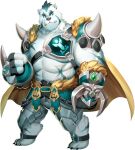  abs anklet armor bare_pectorals bear_boy bernard_(gyee) biceps blue_eyes blue_fur cape chest_protector claws clenched_hand fang frown furry furry_male gauntlets gloves gyee jewelry large_pectorals leg_armor muscular muscular_male ocuithu3mccqfmm official_art pectorals scar scar_on_arm scar_on_chest scar_on_face scar_on_stomach shoulder_armor skirt thick_arms thick_eyebrows weapon white_fur 