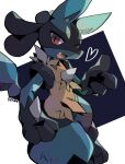  furry heart highres looking_at_viewer lucario open_mouth pokemon pokemon_(creature) red_eyes rushin simple_background solo spikes yellow_fur 
