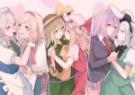  6+girls alice_margatroid animal_ears apron bangs blazer blonde_hair blush bob_cut breasts candy chocolate closed_eyes commentary_request crescent crescent_pin eye_contact flandre_scarlet food frilled_apron frilled_sleeves frills green_hair hand_on_another&#039;s_face heart heart-shaped_chocolate highres holding_hands imminent_kiss izayoi_sakuya jacket komeiji_koishi large_breasts light_purple_hair looking_at_another mouth_hold multiple_girls necktie nervous pointy_ears puffy_short_sleeves puffy_sleeves rabbit_ears red_eyes red_necktie reisen_udongein_inaba shirt short_hair short_sleeves silver_hair smile soku_(bluerule-graypray) standing suit_jacket sweatdrop touhou valentine waist_apron white_apron white_shirt wide_sleeves wrist_cuffs yellow_eyes yuri 