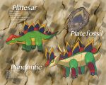  animal_focus brown_background character_name closed_mouth colored_sclera commentary commentary_typo english_commentary english_text fakemon fossil full_body hyshirey no_humans official_style original pokemon standing yellow_eyes yellow_sclera 