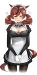  1girl absurdres alternate_costume animal_ears blush breasts brown_hair commentary_request gloves highres horse_ears horse_girl horse_tail kaku_yone large_breasts looking_at_viewer maid maid_headdress nice_nature_(umamusume) pantyhose redhead simple_background solo tail umamusume white_background 