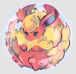  aqua_eyes closed_mouth commentary_request flareon fluffy full_body kantarou_(8kan) looking_down no_humans pokemon pokemon_(creature) smile solo toes yellow_fur 