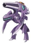  arm_blade blue_eyes cannon commentary english_commentary fakemon full_body genesect hyshirey leaning_forward mega_pokemon official_style pokemon pokemon_(creature) pokemon_(game) pokemon_bw purple_theme standing team_plasma teeth transparent_background weapon 