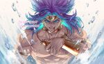  1boy broly_(dragon_ball_super) broly_(dragon_ball_z) dragon_ball dragon_ball_z earrings highres hydeover9000 jewelry legendary_super_saiyan long_hair looking_at_viewer male_focus muscular necklace pectorals spiky_hair straight-on super_saiyan topless_male 