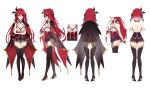 1girl absurdres bangs black_cape blush breasts cape character_sheet commentary_request eyeshadow flower hair_flower hair_ornament half-closed_eyes highres himea_d&#039;almaria large_breasts long_hair luna_nyann makeup mixed-language_commentary multiple_views official_art parted_lips partial_commentary red_eyeshadow redhead reference_sheet rose smile spanish_commentary thigh-highs very_long_hair violet_eyes virtual_youtuber wactor_production white_background yellow_flower yellow_rose