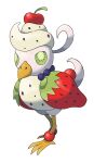  absurdres bird blueberry cherry commentary english_commentary fakemon food food_focus food_on_head fruit full_body green_eyes highres hyshirey ice_cream kiwi_(fruit) object_on_head official_style original pokemon standing strawberry transparent_background 