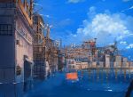  absurdres architecture blue_sky building commentary_request crate day flood highres no_humans original outdoors sky tsushima_sora water windmill 