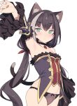  1girl animal_ears armpits bare_shoulders black_choker black_hair black_panties blade_(galaxist) blush cat_ears cat_tail choker closed_mouth detached_sleeves eyebrows_visible_through_hair green_eyes highres karyl_(princess_connect!) long_hair looking_at_viewer low_twintails multicolored_hair panties princess_connect! red_ribbon ribbon simple_background solo streaked_hair tail twintails underwear very_long_hair white_background white_hair 