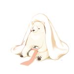 animal bear bird blanket chai_(drawingchisanne) commentary_request hand_on_another&#039;s_shoulder no_humans original penguin polar_bear scarf signature sitting white_background 