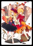  2girls :d absurdres acorn aibivy aki_minoriko aki_shizuha apple apron apron_basket apron_hold autumn autumn_leaves bangs barefoot basket black_border black_footwear black_skirt blonde_hair blouse bob_cut border branch bright_pupils clenched_hand closed_mouth clothing_cutout collared_blouse dirt dot_nose eyebrows_visible_through_hair food food-themed_hair_ornament frilled_apron frilled_shirt_collar frills from_behind from_side fruit fruit_basket full_body gradient_skirt grape_hair_ornament grapes hair_between_eyes hair_ornament hat hat_ornament heel_up highres leaf legs_apart long_sleeves looking_at_viewer looking_to_the_side maple_leaf mary_janes medium_skirt mob_cap multiple_girls mushroom open_hand open_mouth orange_apron outside_border outstretched_arm outstretched_arms outstretched_hand pantyhose pleated_skirt profile pumpkin red_blouse red_headwear red_skirt round_teeth rounded_corners shoe_soles shoes short_hair siblings sideways_glance sisters skirt skirt_set smile standing sweet_potato teeth toes touhou tree upper_teeth vegetable wheat white_background white_legwear white_pupils yellow_blouse yellow_eyes 