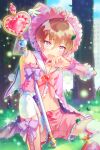  1boy angel_wings blush bonnet bow brown_hair crop_top crossdressing heart humiliation looking_at_viewer magical_girl male_focus mini_wings peruca_(saibai_shounen) pink_eyes pink_theme saibai_shounen shokill short_shorts shorts solo wand wings 