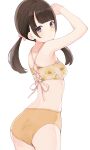  1girl bikini brown_hair closed_mouth highres hiroki_(yyqw7151) looking_at_viewer original short_hair short_twintails simple_background solo swimsuit twintails violet_eyes white_background yellow_bikini 