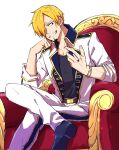  1boy between_fingers blonde_hair cigarette commentary_request facial_hair hair_over_one_eye highres male_focus one_piece sanji short_hair simple_background smile sorase_(srsrs_000) teeth 