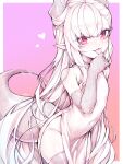  1girl :p copyright_request covered_navel dress eyebrows_visible_through_hair heart highres horns kupa_(jesterwii) long_hair looking_at_viewer pointy_ears red_eyes slit_pupils solo tail thigh-highs thighs tongue tongue_out very_long_hair virtual_youtuber 