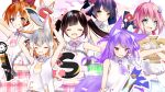  .live animal_ears black_hair blue_hair brown_hair column_lineup hanakoto_igusa highres irodori_mayoi island_fox_(kemono_friends) kemono_friends kemono_friends_v_project long_hair looking_at_viewer mizugame_mia necktie open_mouth pink_hair rascala39 re:act rurun_rururica sakurazuki_kanon shirt shrims silver_hair simple_background skirt smile tail twintails virtual_youtuber white_background 