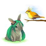  aqua_eyes bird bunny green_hair hair_ribbon hatsune_miku kagamine_rin kobayashi_chiro long_hair no_humans rabbit ribbon twintails vocaloid 