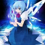  artist_request blue blue_eyes blue_hair bow cirno dress flower frozen hair_bow ice kneeling nozomu144 rose short_hair solo touhou wings 