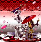  cherry_blossoms drift jazz_(transformers) mist ninja oriental_umbrella prowl robot sword transformers transformers_animated umbrella weapon 