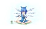  blue_hair bow chiro_(pixiv) cirno frog frozen hair_bow ice short_hair solo touhou wings 