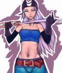  belt blue_dragon earrings gloves humio jewelry midriff necklace pirate silver_hair sword weapon zola 