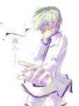  blood blue_eyes blush green_hair male nosebleed simple_background solo 